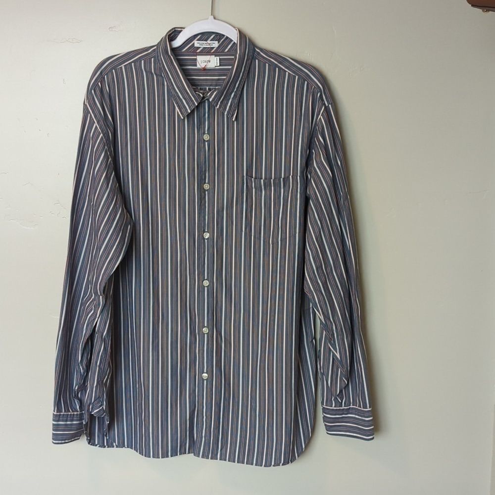 J. Crew Men's 80s 2 Ply Striped Button Up Dress Shirt Size XL